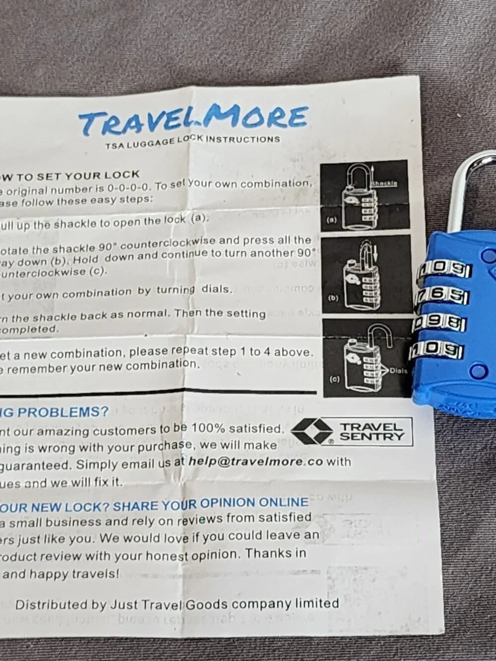 TravelMore Electric Blue Steel Shackle Zinc Alloy Body TSA Luggage Travel Lock